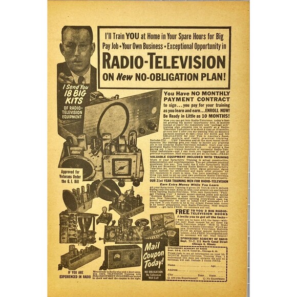 Sprayberry Academy of Radio-TV Training Kits at Home Vintage Print Ad 1954 - Picture 1 of 3